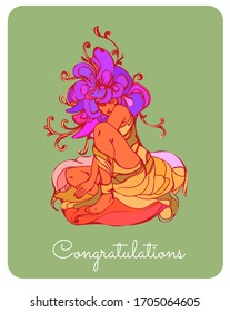 Flower fairy. Colourful romantic vector illustration, vintage decorative element.
