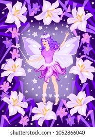 Flower fairy girl with butterfly wings. Handmade drawing vector illustration. Can be used for illustrations, posters, children's books etc.