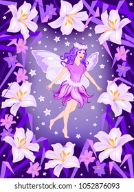 Flower fairy girl with butterfly wings. Handmade drawing vector illustration. Can be used for illustrations, posters, children's books etc.