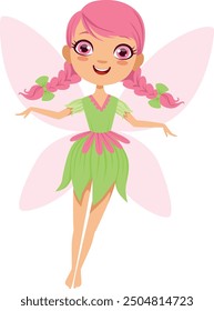 Flower fairy girl character. Cartoon magic person