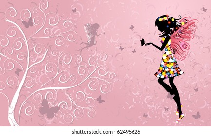 Flower Fairy near patterned wood