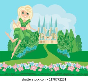 Flower Fairy on castle landscape
