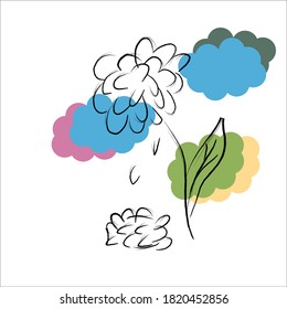 Flower with fallen leaves. Minimalistic style. Hand drawn