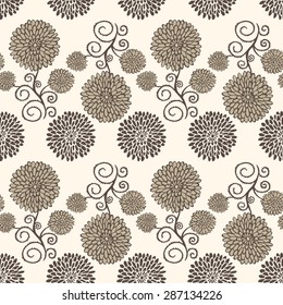  Flower fantasy seamless pattern. Vector doodle illustration. 