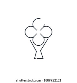 A flower in a festive package. Congratulation bouquet. Sign of attention. Vector linear icon isolated on white background.