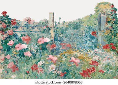 Flower field border, isolated vector element.