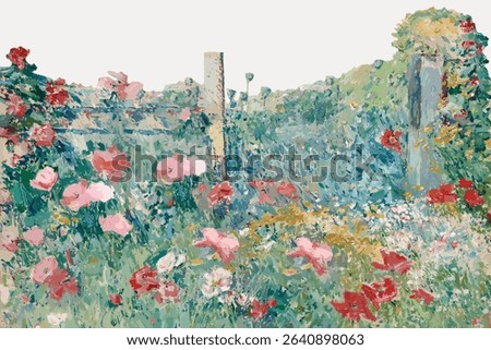 Flower field border, isolated vector element.