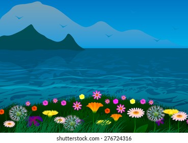Flower field on the ocean.