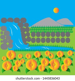 flower field scene illustration design vector template
