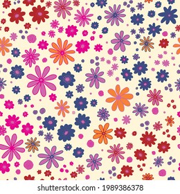 Flower field seamless vector pattern. Repeating dense liberty doodle flower meadow background. Scandinavian style line art florals texture, print