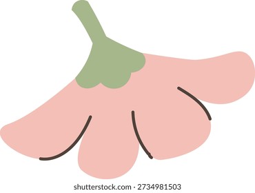 Flower with five falling petal and a soft stem, outlined with smooth lines. Symbol of fragility, romance, and nature bloom. Cartoon vector illustration.