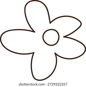 Flor com cinco pétalas arredondadas e centro de círculo desenhado como uma linha de contorno espessa. Símbolo da natureza, primavera, crescimento e alegria para a arte, logotipo e decoração. Ilustração de vetor de desenhos animados.