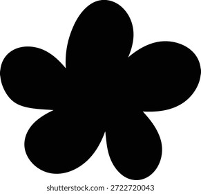 Flor con silueta de pétalos redondeados, forma de gota audaz sobre fondo limpio en Clipart de dibujos animados. Símbolo de la naturaleza, la floración, el crecimiento, la belleza y la decoración para la marca. Ilustración vectorial de dibujos animados.