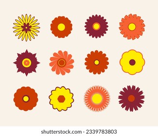 Flower flat color vector icons. Vector set of floral elements, ornaments decoration. Flower Illustrations.