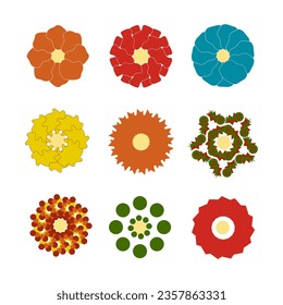 Iconos vectoriales de color plano de flores. Conjunto vectorial de elementos florales, decoración de adornos. Ilustraciones de flores.
