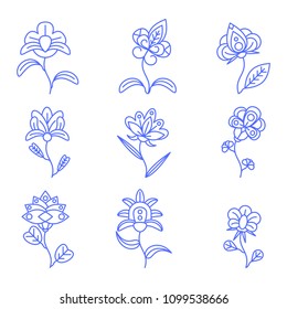 Flower flat color vector outline icons. Objects isolated on a white background.
