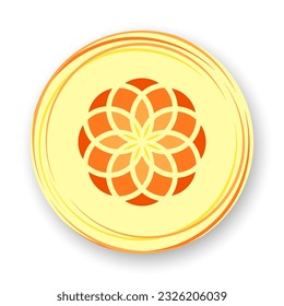 Flower flat icon. Stylized orange flower on yellow background. Best for mobile apps, social media, highlights and web design.