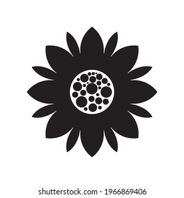 flower flat icon vector, sunflower in black and white color
