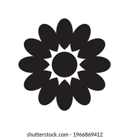 vector de icono plano de flor, girasol en color blanco y negro