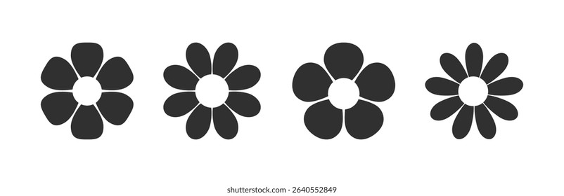 Flower flat silhouette icon set in different style for decoration. Vector illustration