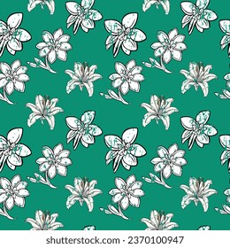 Flower flat style seamless pattern, vector design,