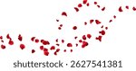 Flower floating wind line, rose petals flying isolated. Spa aroma fresh