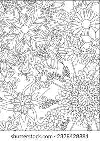 Flower Floral Garden Intricate Adult Coloring Page with Leaves Mandala Detailed Coloring Page