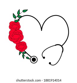 flower floral  heart stethoscope vector 