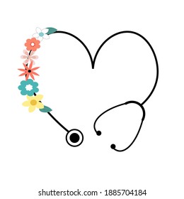 flower floral heart stethoscope vector	