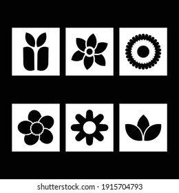 Flower floral icon set. Simple set of flower vector icons for web design isolated on black white background