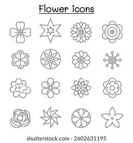 Flower, Floral  icon set in thin line style