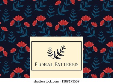 Flower floral pattern dark background, for textile, holiday decoration,fabric,cloth,gift paper,prints,decor. Vector illustration 
