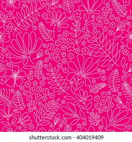 Flower floral pattern warm summer evening, flowers, leaves, stones and ladybug, hand-drawn red and white graphics, vector.