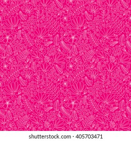 Flower floral pattern warm summer evening, flowers, leaves, stones and ladybug, hand-drawn red and white graphics, vector.
