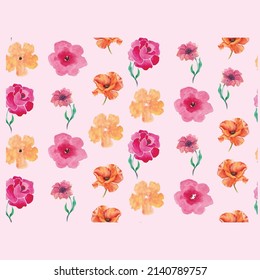 flower floral pink pattern seamless yellow red watercolor sketch hand drawn leaf plant rose 
