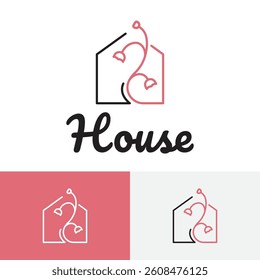 Flower Floral Plant Florist Home House Building Line Outline Logo Template