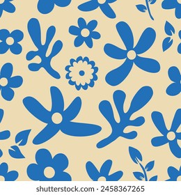 flower floral seamless repeat pattern. this is a  blue flower vector illustration. Design for decorative, wallpaper, shirts, clothing, tablecloths, blankets, wrapping, texture, textile, fabric  