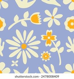 flower floral seamless repeat pattern. this is a  blue white yellow flower vector illustration. Design for decorative, wallpaper, shirts, clothing, tablecloths, wrapping, texture, textile, fabric  