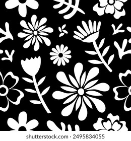 flower floral seamless repeat pattern. this is a  black white flower vector illustration.  Design for decorative, wallpaper, shirts, clothing, tablecloths, wrapping, texture, textile, fabric  