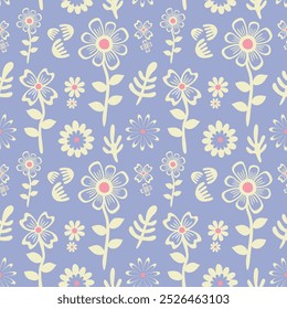 flower floral seamless repeat pattern. this is a  blue white pink flower vector illustration. Design for decorative, wallpaper, shirts, clothing, tablecloths, wrapping, texture, textile, fabric  