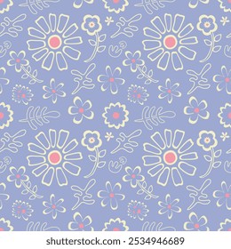 Flor floral sin patrón de repetición sin fisuras. Esta es una Ilustración vectorial de flor blanca rosa azul. Diseño para decorativo, Fondo de pantalla, camisas, ropa, manteles, envoltura, textura, textil, tela  