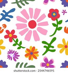 Patrón de repetición floral sin fisuras. Esta es una Ilustración vectorial de flores de colores. Diseño para decorativo, Fondo de pantalla, camisas, ropa, manteles, mantas, envoltura, textura, textil, tela  