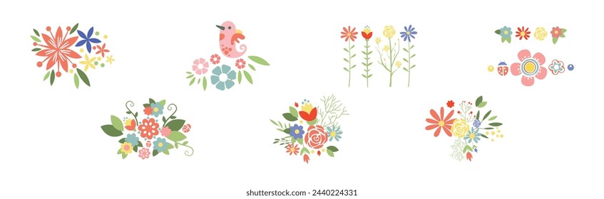 Flower and Floral Simple Colorful Element Vector Set