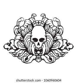 A flower floral skull line art