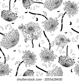 dibujo de línea vectorial floral de flores patrón fluido