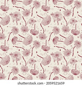 flower floral vector line drawing seamless pattern print design