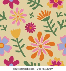 flower floral vintage seamless pattern. This is a retro flower repeat vector illustration. Design for decorative, wallpaper, shirts, clothing, tablecloths, blankets, wrapping, texture, textile,    