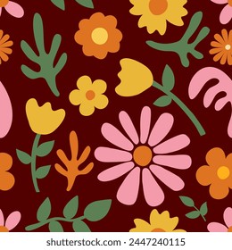 flower floral vintage seamless repeat pattern. This is a retro flower vector illustration. Design for decorative, wallpaper, shirts, clothing, tablecloths, blankets, wrapping, texture, textile,    