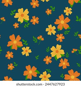 flower floral vintage seamless repeat pattern. This is a retro flower vector illustration. Design for decorative, wallpaper, shirts, clothing, tablecloths, blankets, wrapping, texture, textile,    