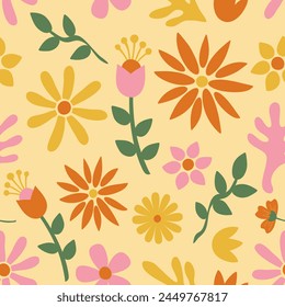 flower floral vintage seamless repeat pattern. This is a retro flower vector illustration. Design for decorative, wallpaper, shirts, clothing, tablecloths, blankets, wrapping, texture, textile,    